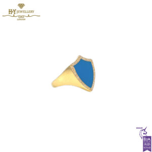 Armour Enamel Pinkie Ring Yellow Gold (Blue)- 0.12ct-14379