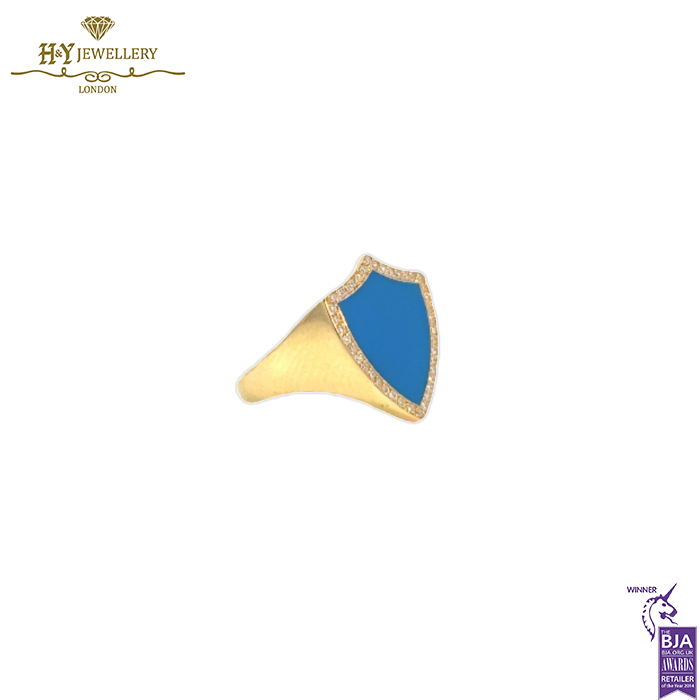 Armour Enamel Pinkie Ring Yellow Gold (Blue)- 0.12ct-14379