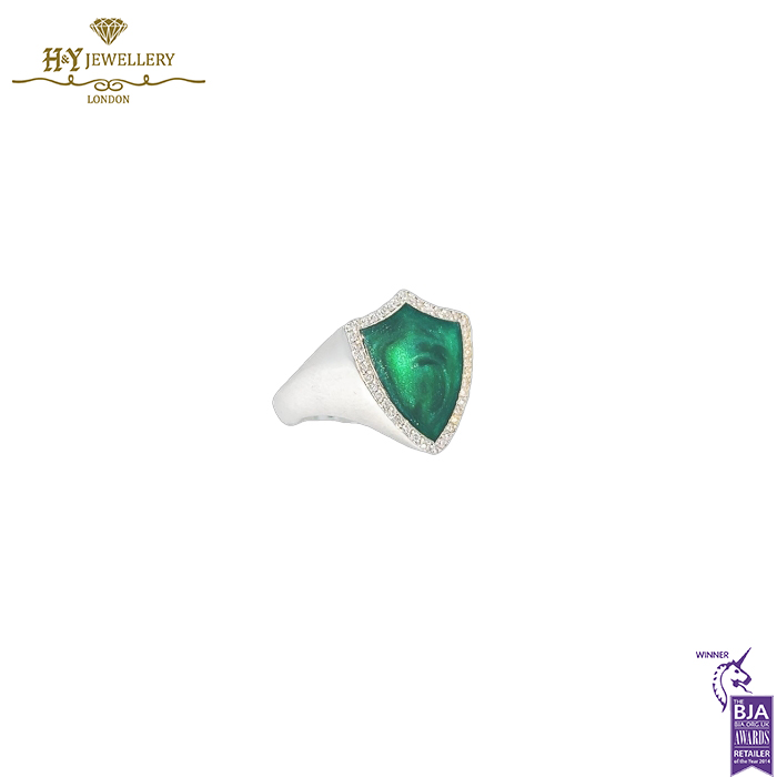 Armour Enamel Pinkie Ring White Gold (Green) - 0.12ct-14381