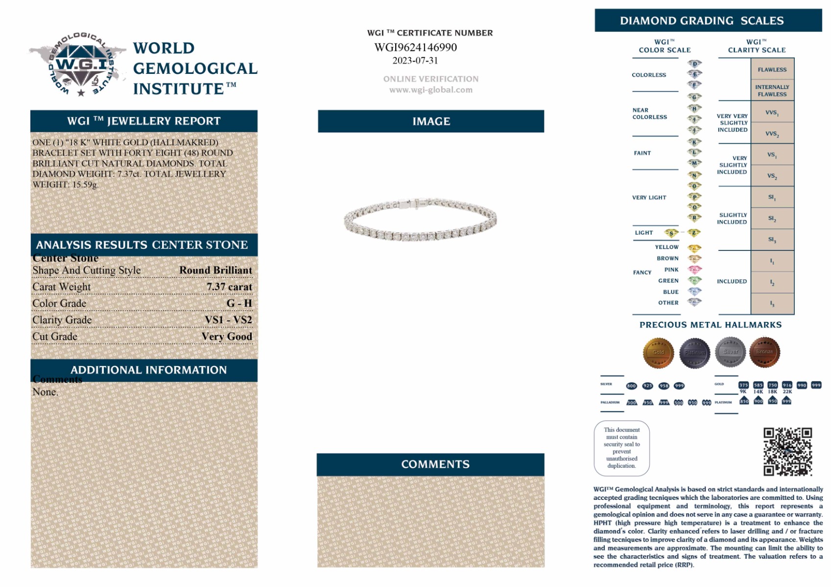 White Gold Brilliant Cut Diamond Tennis Bracelet - 7.37ct-11855