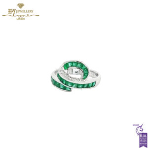 White Gold Princess Cut Emerald & Brilliant Cut Diamond Ring - 1.97ct-0
