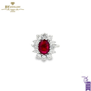 White Gold Oval Cut Ruby with Mix Cut Diamond Ring - 4.44ct-0