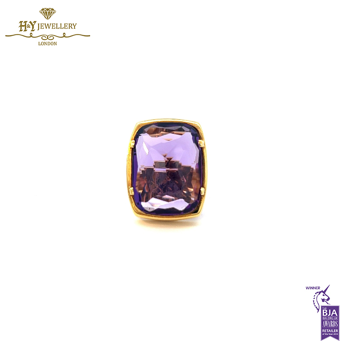 Yellow Gold Cushion Cut Amethyst Ring-0