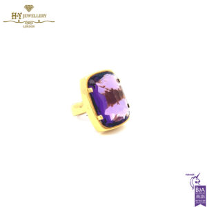Yellow Gold Cushion Cut Amethyst Ring-14281