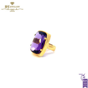 Yellow Gold Cushion Cut Amethyst Ring-14280