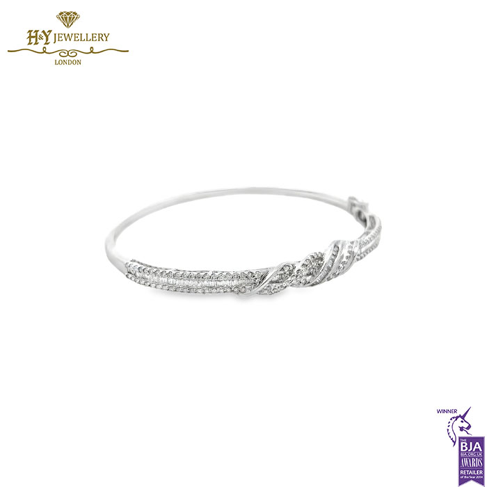 White Gold Mix Cut Diamond Bangle - 1.19ct-13631