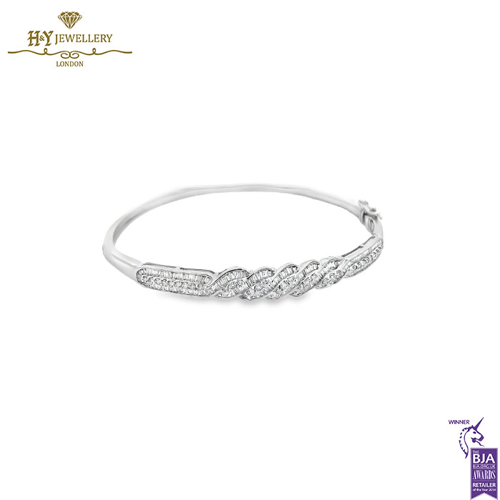 White Gold Mix Cut Diamond Bangle-1.24ct-13637
