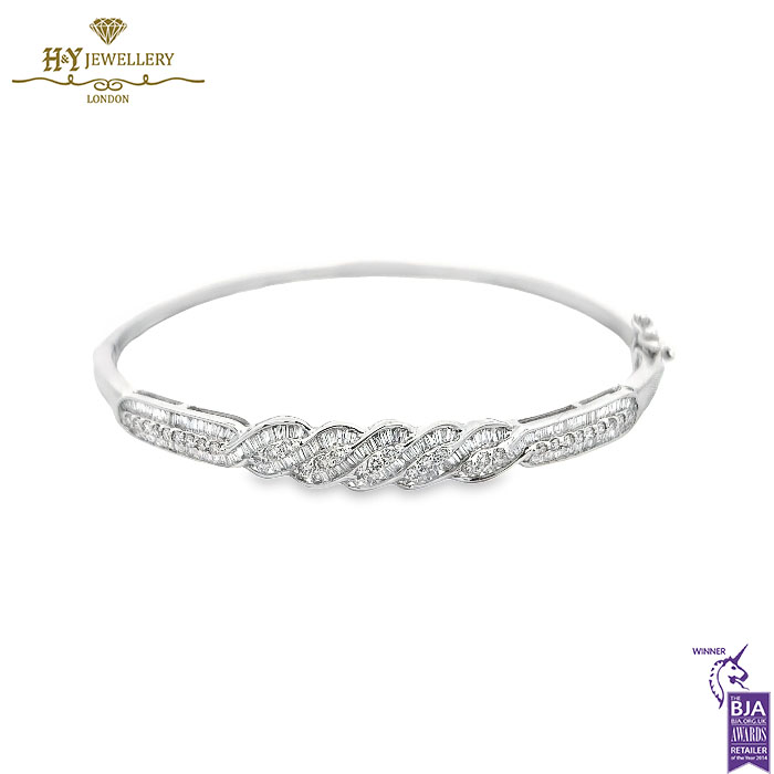 White Gold Mix Cut Diamond Bangle-1.24ct-0