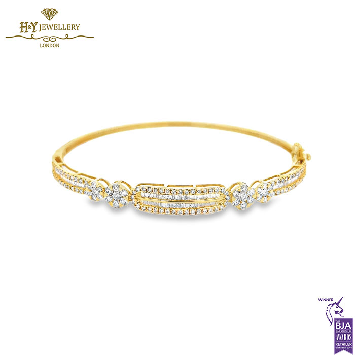 Yellow Gold Mix Cut Diamond Bangle - 1.74ct-0