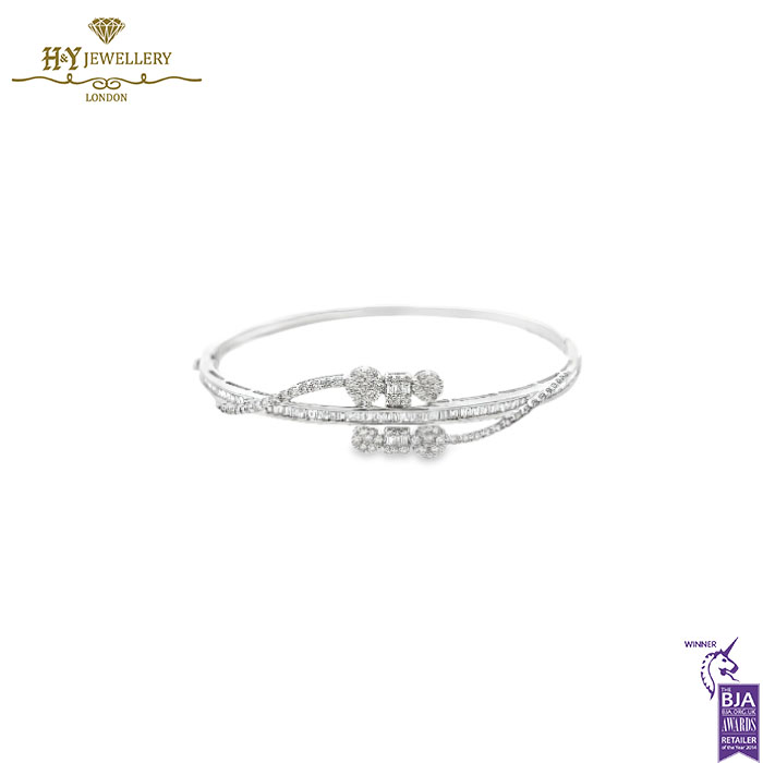 White Gold Mix Cut Diamond Bangle - 1.62ct-0