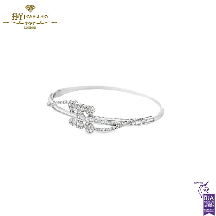 White Gold Mix Cut Diamond Bangle - 1.62ct-13649