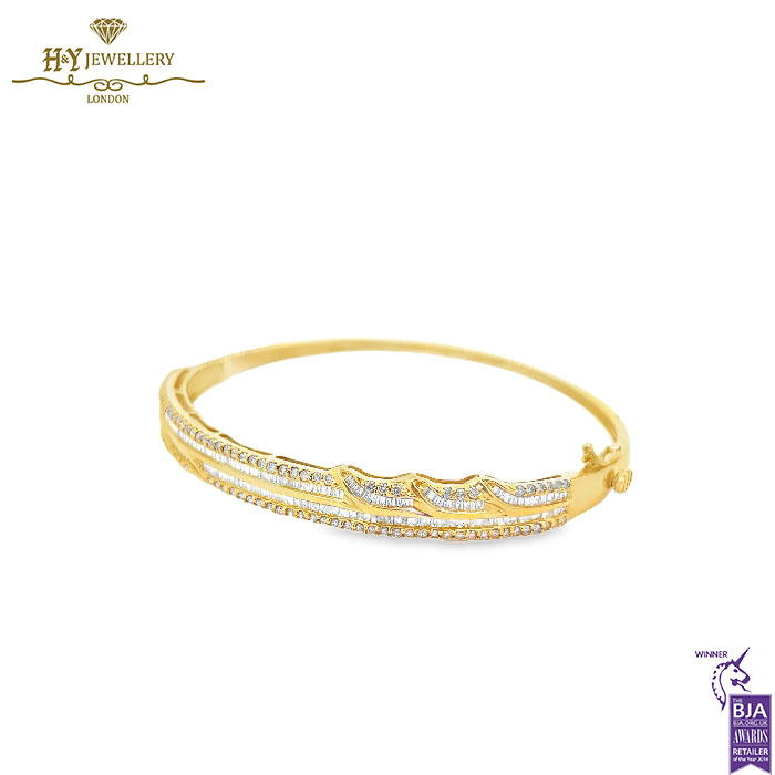 Yellow Gold Mix Cut Diamond Bangle - 1.58ct-13651