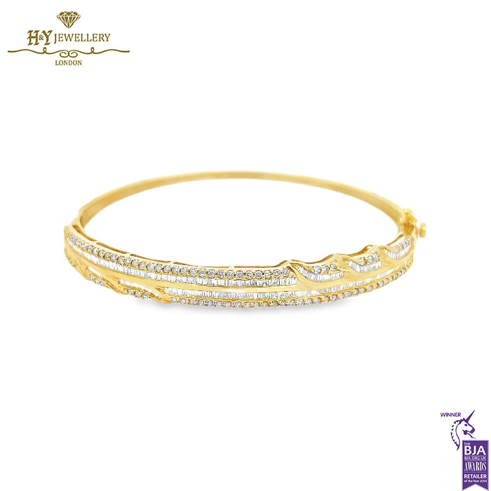 Yellow Gold Mix Cut Diamond Bangle - 1.58ct-0