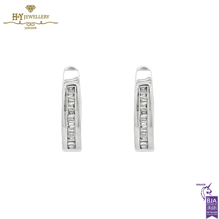 White Gold Baguette Cut Diamond Hoop Earrings - 0.20ct-14442