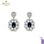 White Gold Oval Cut Sapphire & Brilliant Cut Diamond Earrings - 3.29ct-0