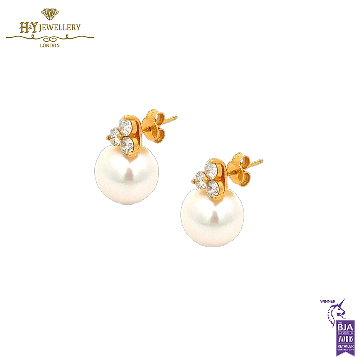 Yellow Gold South Sea Pearl & Brilliant Cut Diamond Earrings - 1.00ct-0