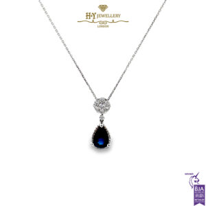 White Gold Pear Cut Sapphire & Brilliant Cut Diamond Pendant - 1.71ct-0