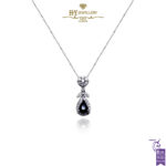 White Gold Pear Cut Sapphire & Brilliant Cut Diamond Pendant - 1.09ct-0