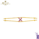 Yellow Gold Flower Design Marquise Cut Pink Sapphire Bracelet - 0.67ct-0