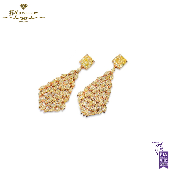 Yellow Gold Radiant & Mix Cut Fancy Yellow Diamond Earrings - 5.83ct-14529