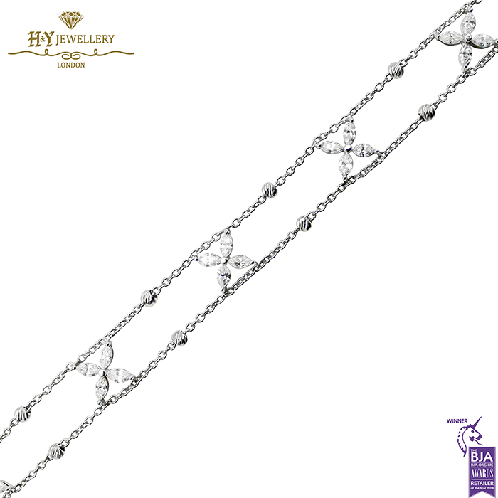 White Gold Flower Design Marquise Cut Diamond Choker - 1.85ct-0