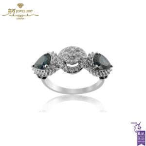 White Gold Pear Cut Sapphire & Brilliant Cut Diamond Ring - 0.73ct-0