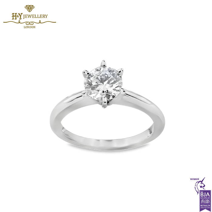 White Gold Round Cut Diamond Classic Solitaire Ring - 1.04ct-0