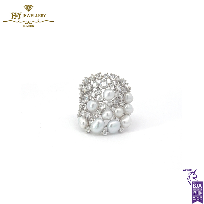 White Gold Cultured Pearl with Brilliant Cut Diamond Set - 103.59ct-14206