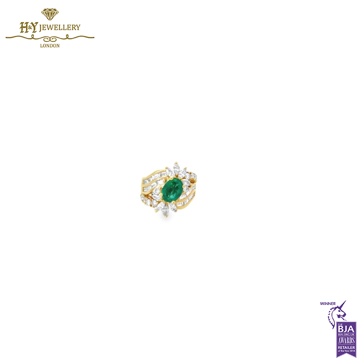 Yellow Gold Oval Cut Emerald and Mix Cut Diamond Set - 70.00ct-14273