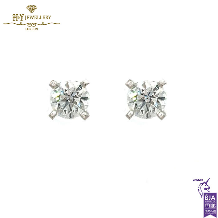 White Gold Round Brilliant Cut Diamond Stud Earrings - 2.00ct-0