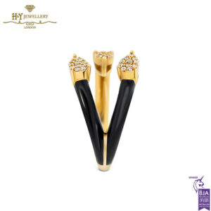 Yellow Gold Claw Pear Diamond Black Enamel Ring - 0.19ct-16922