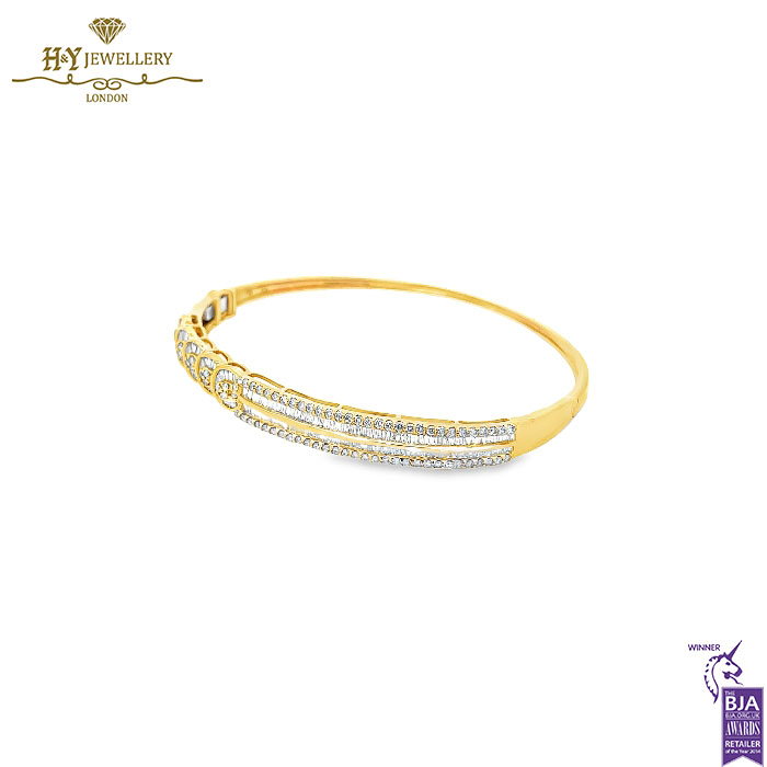 Yellow Gold Mix Cut Diamond Bangle - 1.60ct-13658