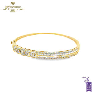 Yellow Gold Mix Cut Diamond Bangle - 1.60ct-0