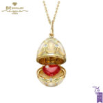 Fabergé Heritage Yellow Gold Diamond White Guilloché Enamel Heart Surprise Locket-0