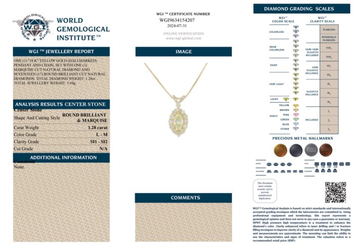 Yellow Gold Mix Cut Diamond Pendant - 1.28ct-13402