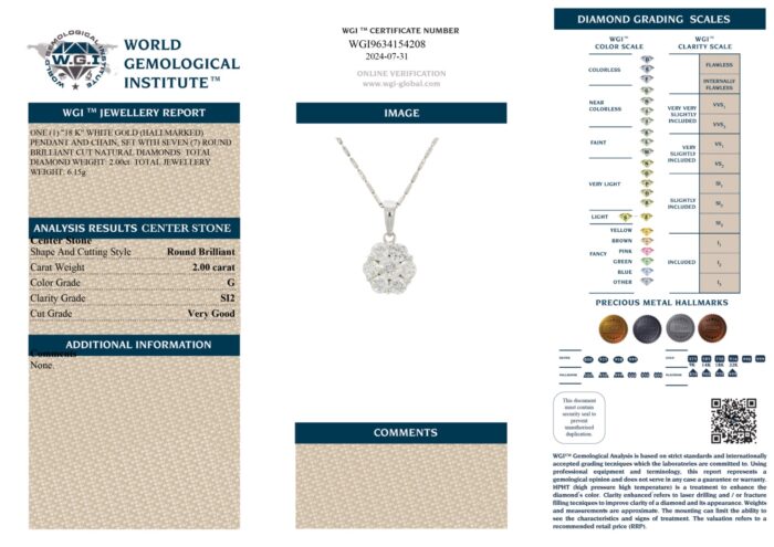 Round Cut Diamond White Gold Pendant - 2.00ct-13404