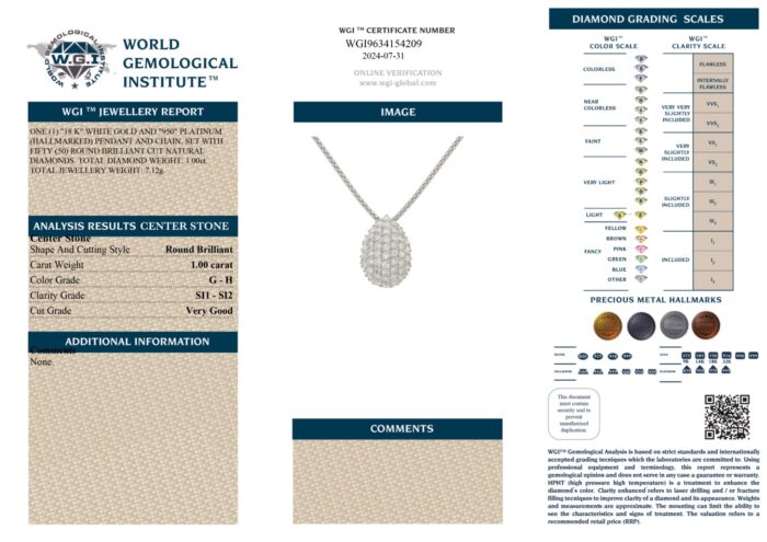 White Gold Round Cut Diamond Pendant - 1.00ct-13403