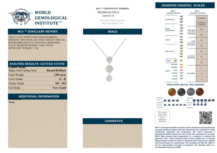 White Gold Round Brilliant Cut Diamond Pendant - 2.00ct-13390