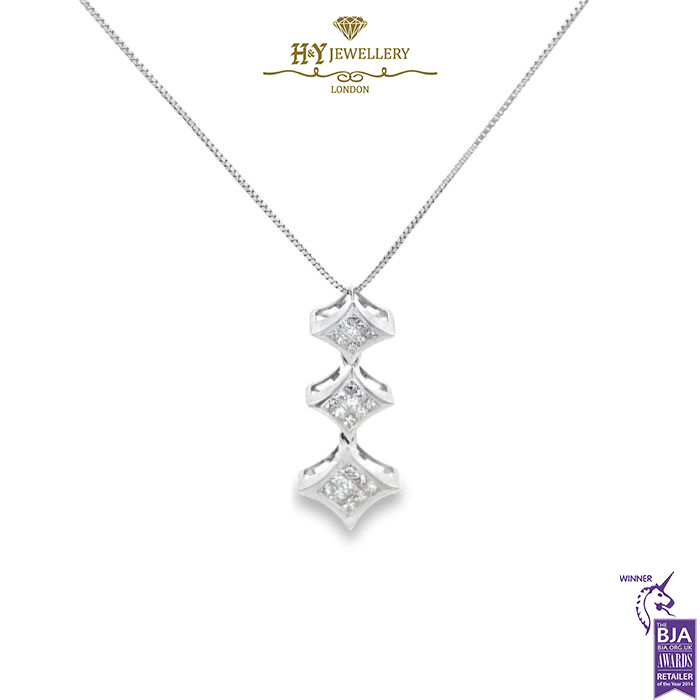 White Gold Princess Cut Diamond Pendant - 1.00ct-0