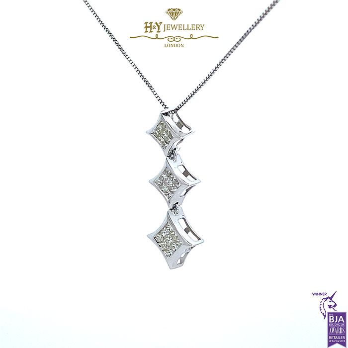 White Gold Princess Cut Diamond Pendant - 1.00ct-17545