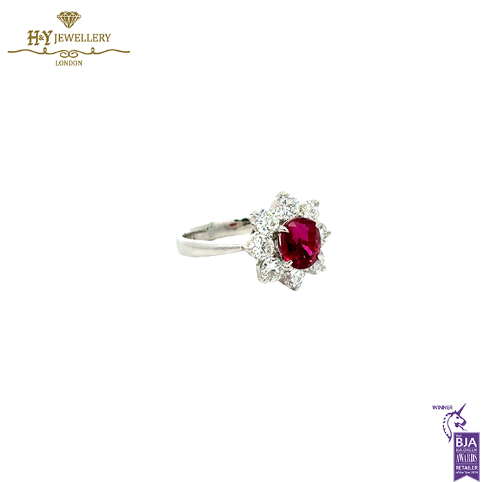 Platinum Oval Ruby Cut & Round Diamond Cut Ring - 2.57ct-16348