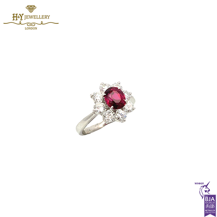 Platinum Oval Ruby Cut & Round Diamond Cut Ring - 2.57ct-16351