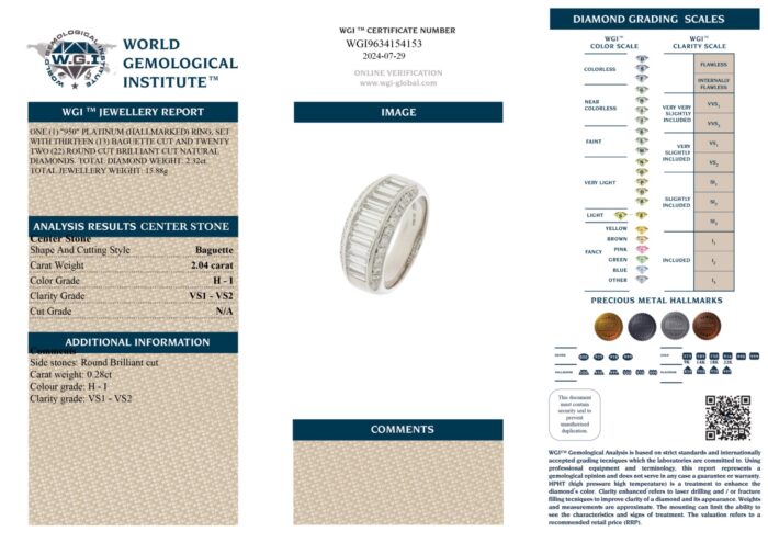 Platinum Baguette Cut & Round Diamond Cut Ring - 2.32ct-13400