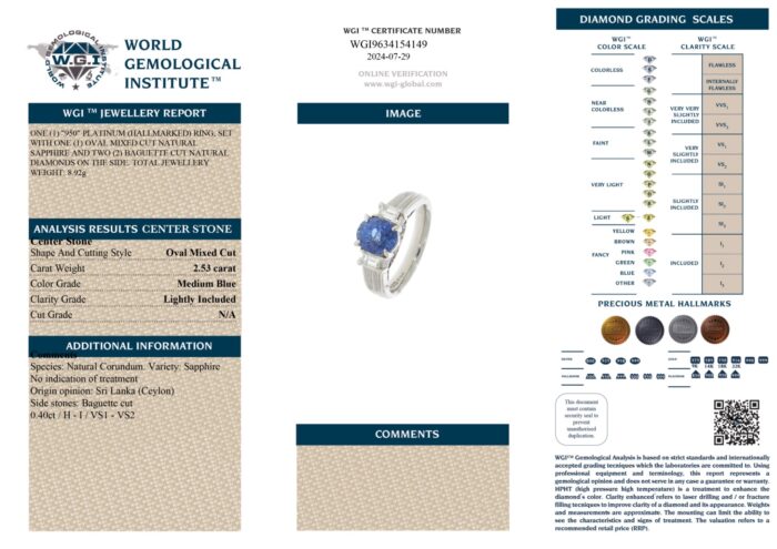 Platinum Oval Sapphire Cut & Baguette Diamond Cut Ring - 0.40ct-13398