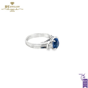 Platinum Oval Sapphire Cut & Baguette Diamond Cut Ring - 0.40ct-14685