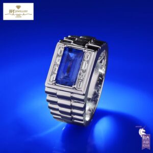 White Gold Rectangular Sapphire Cut & Baguette Diamond Cut Ring - 3.94ct-15486