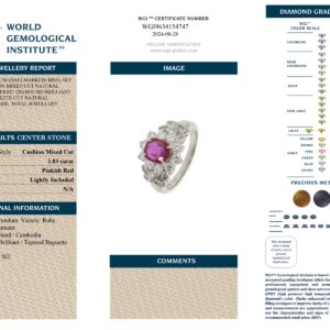 Platinum Cushion Ruby Cut & Mixed Cut Diamond Ring - 1.95ct-13514