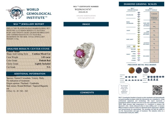 Platinum Cushion Ruby Cut & Mixed Cut Diamond Ring - 1.95ct-13514