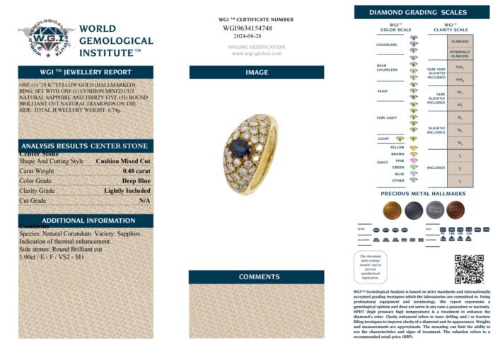 Yellow Gold Cushion Sapphire Cut & Round Diamond Cut Ring - 1.00ct-13506