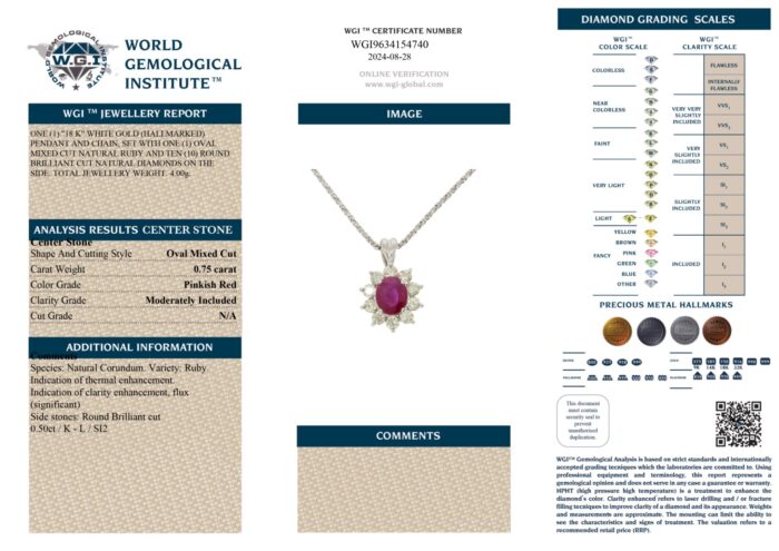 White Gold Oval Cut Ruby & Round Cut Diamond Pendant - 1.25ct-13467